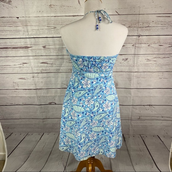 Lilly Pulitzer blue sea-world and flowers halter top summer dress Sz 6. - Picture 5 of 6